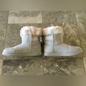 Juicy Couture Fleece King Gray Pink Sherpa Slip On Boots